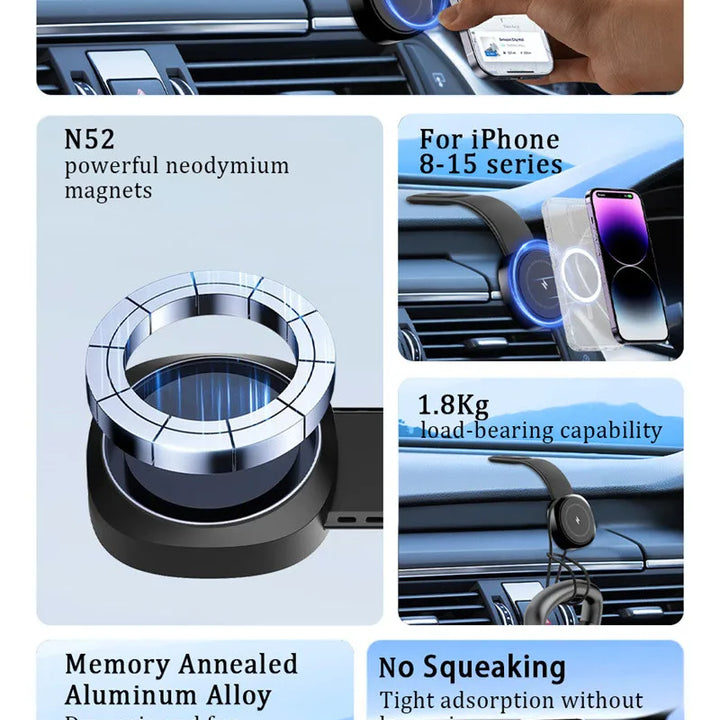 Magnetic Car Wireless Charger Fast Charging Phone Holder Dashboard