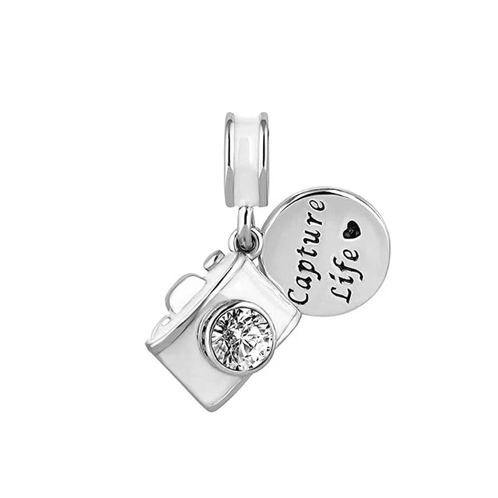 Silver Camera Phone Headset Charm Pendant