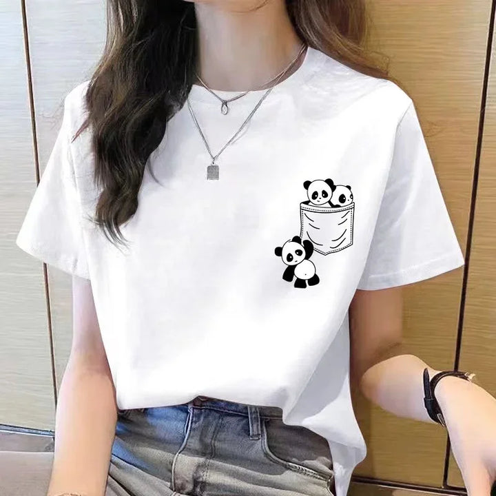 Cute Panda Print T-Shirt – Loose Fit Casual Summer Tee