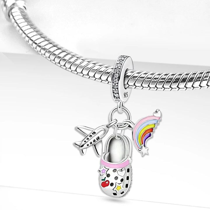 Silver Pink Crown Perfume Pendant Beads Jewelry