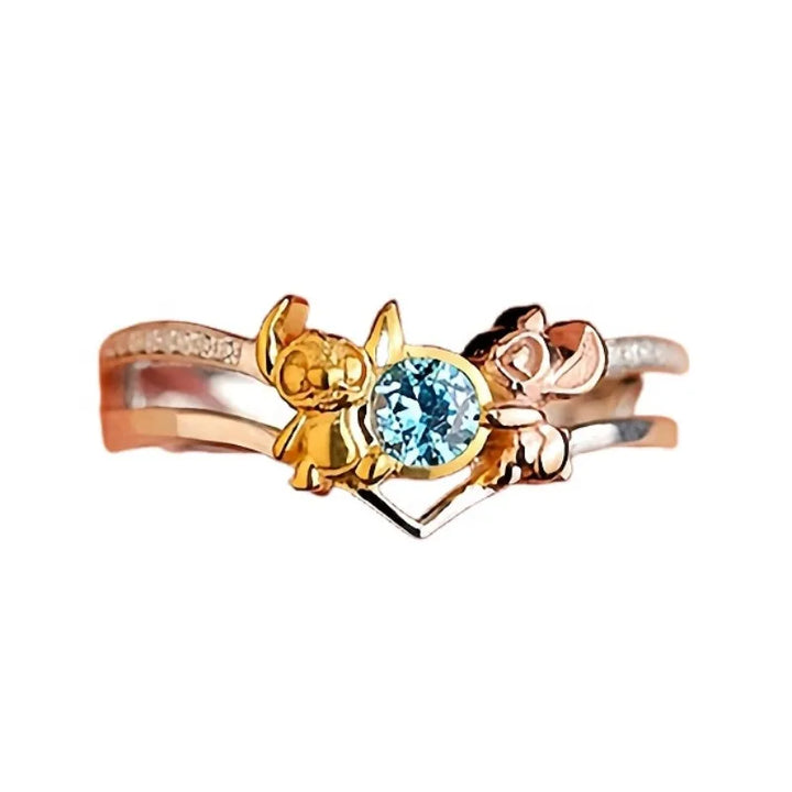Lilo and Stitch Disney Cartoon Character Accessories Stitch Loves Angel Ring Kawaii Open Ring