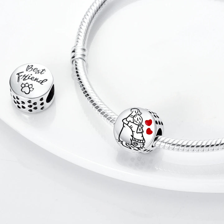Dog Schnauzer French Bulldog Silver Plated Charm Beads