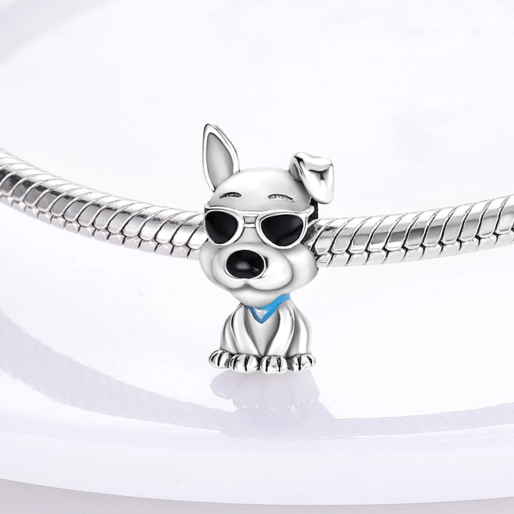 Dog Schnauzer French Bulldog Silver Plated Charm Beads