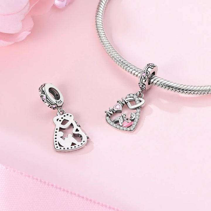 2025 New 925 Sterling Silver Pink Heart Charms Fit Pandora