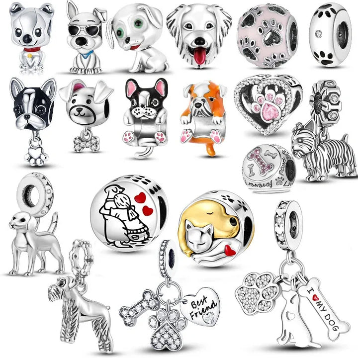 Dog Schnauzer French Bulldog Silver Plated Charm Beads