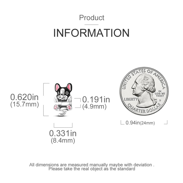 Dog Schnauzer French Bulldog Silver Plated Charm Beads