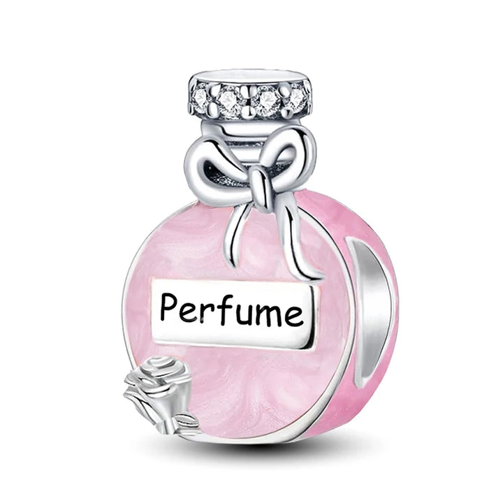 Silver Pink Crown Perfume Pendant Beads Jewelry