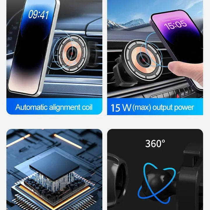 15W Magnetic Car Wireless Charger Stand for iPhone 15 14 13 12 Pro Max Samsung