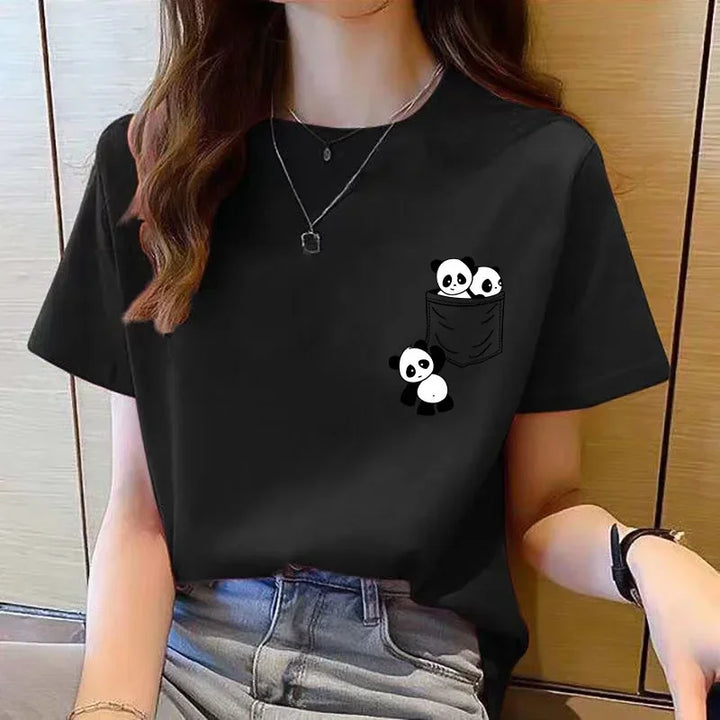 Cute Panda Print T-Shirt – Loose Fit Casual Summer Tee