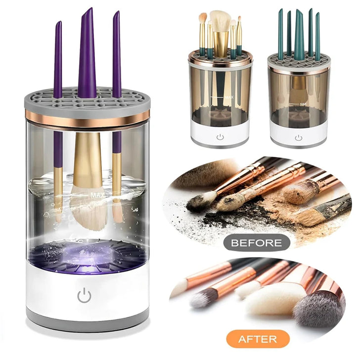 Electric Makeup Brush Cleaner &amp; Dryer – Automatic Spinning Brush Cleaner with Cleaner Mat for Quick, Efficient Cleaning