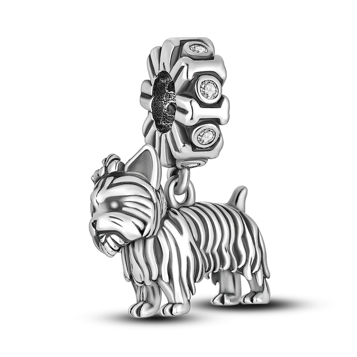 Dog Schnauzer French Bulldog Silver Plated Charm Beads