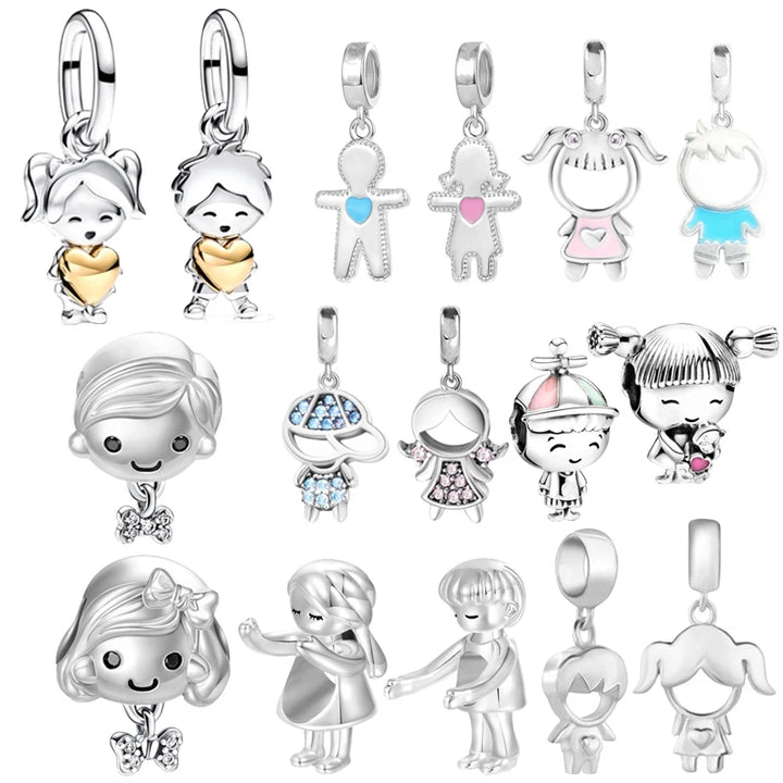 Happy Boy & Girl Embracing Love Pendant Charm Bead Jewelry