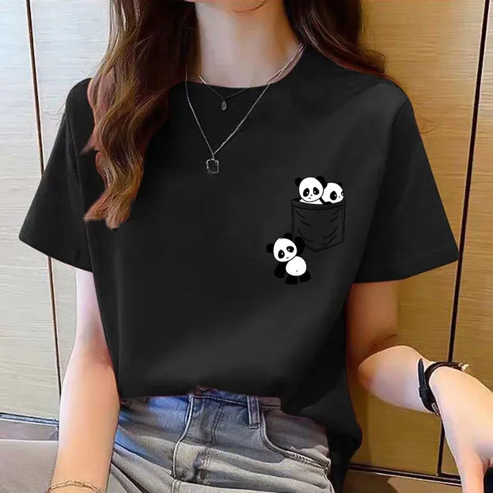 Cute Panda Print T-Shirt – Loose Fit Casual Summer Tee