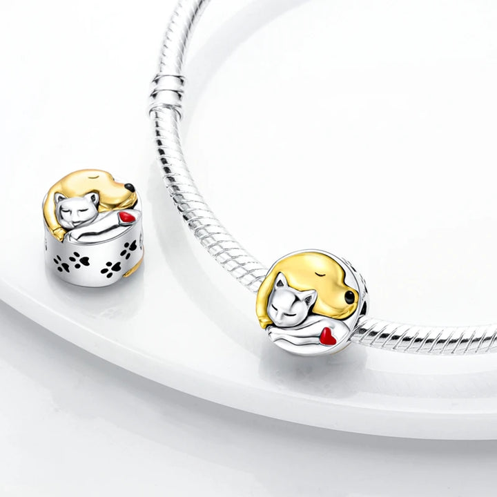Dog Schnauzer French Bulldog Silver Plated Charm Beads