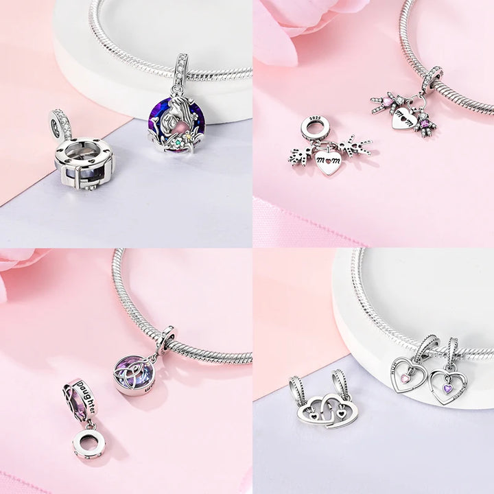 2025 New 925 Sterling Silver Pink Heart Charms Fit Pandora