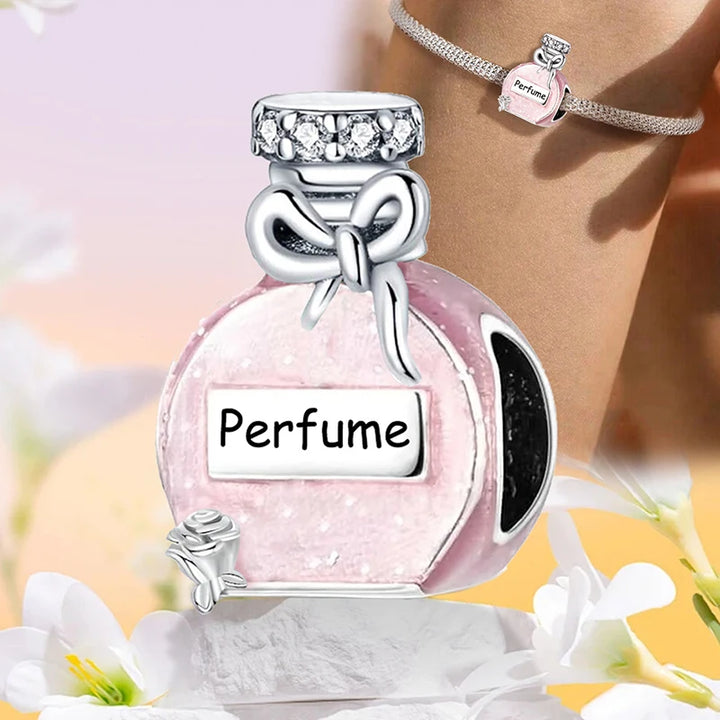 Silver Pink Crown Perfume Pendant Beads Jewelry