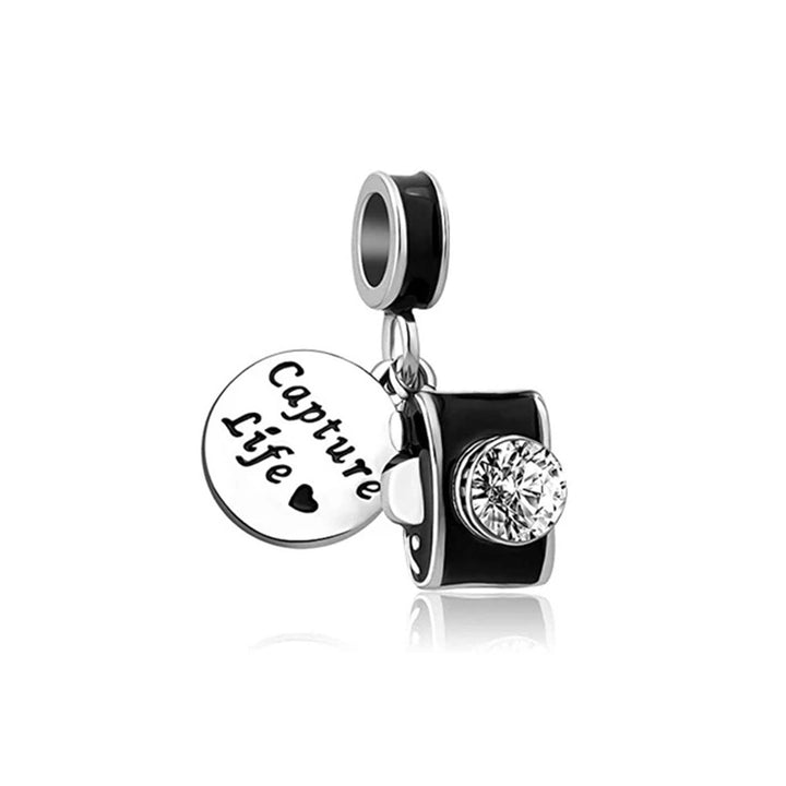 Silver Camera Phone Headset Charm Pendant