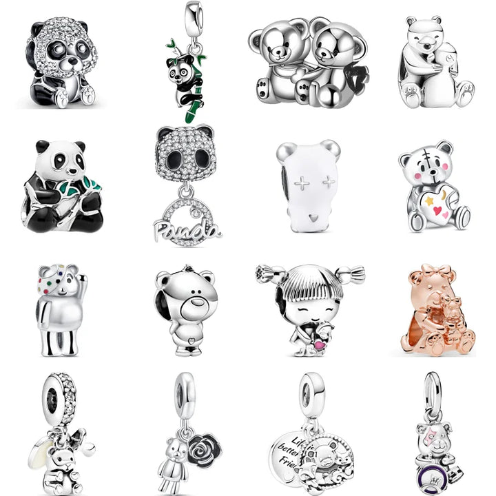 Silver Cartoon Cute Panda Bear Pendant for DIY Jewelry