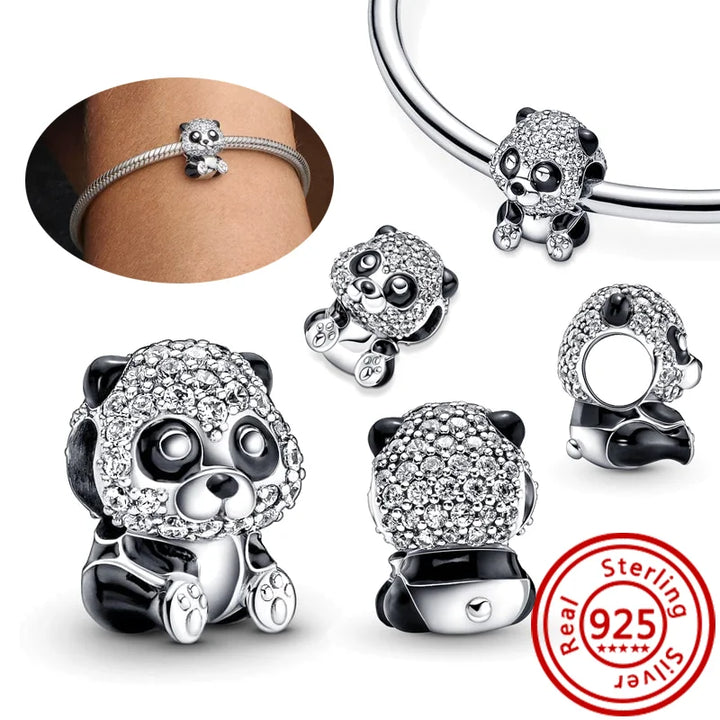 Silver Cartoon Cute Panda Bear Pendant for DIY Jewelry