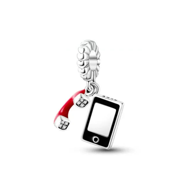 Silver Camera Phone Headset Charm Pendant