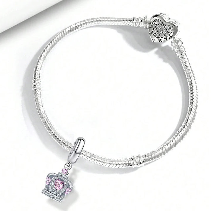 Silver Pink Crown Perfume Pendant Beads Jewelry
