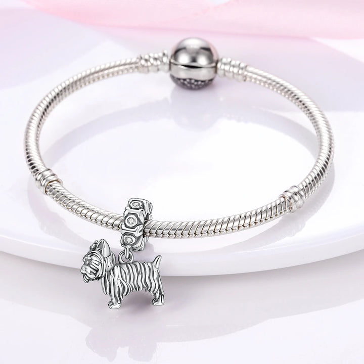 Dog Schnauzer French Bulldog Silver Plated Charm Beads