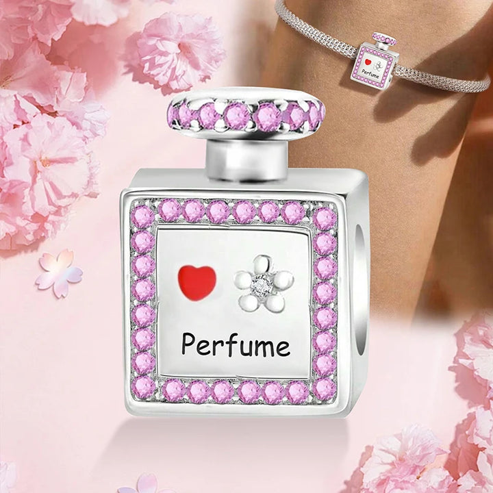 Silver Pink Crown Perfume Pendant Beads Jewelry
