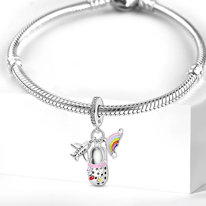 Silver Pink Crown Perfume Pendant Beads Jewelry