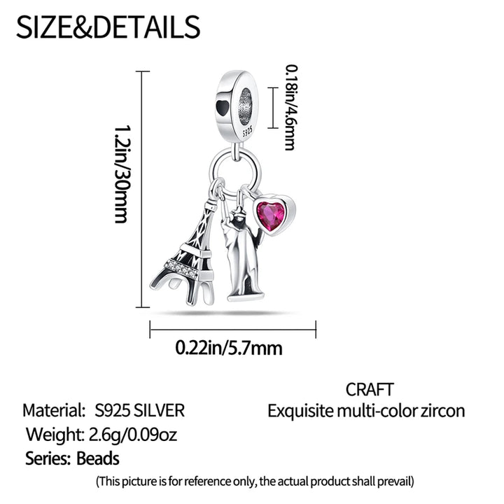 925 Sterling Silver Famous Attractions Eiffel Tower Charms