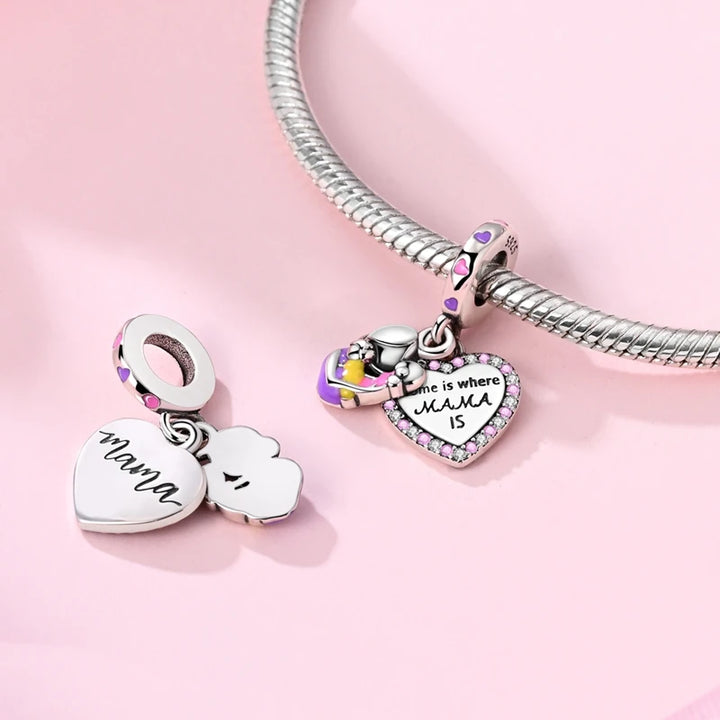 2025 New 925 Sterling Silver Pink Heart Charms Fit Pandora