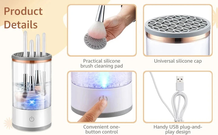 Portable USB Makeup Brush Cleaner with UV Sterilization – Automatic Rotary Cleaner for Quick &amp; Hygienic Brush Cleaning