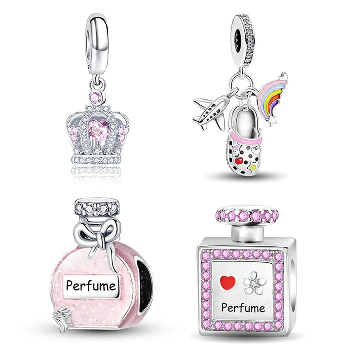 Silver Pink Crown Perfume Pendant Beads Jewelry