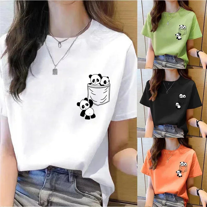 Cute Panda Print T-Shirt – Loose Fit Casual Summer Tee