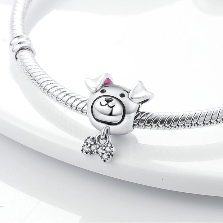 Dog Schnauzer French Bulldog Silver Plated Charm Beads