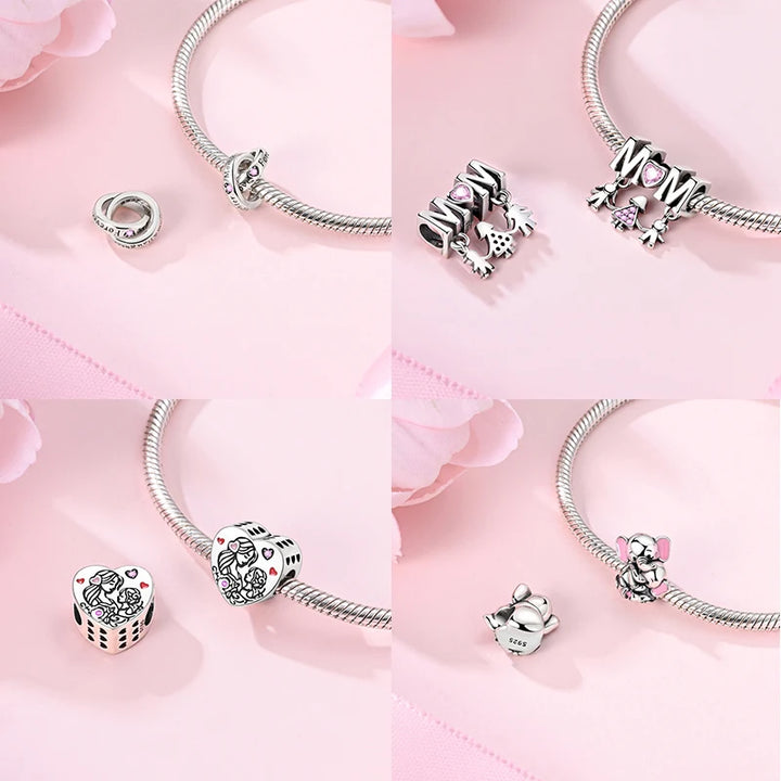 2025 New 925 Sterling Silver Pink Heart Charms Fit Pandora