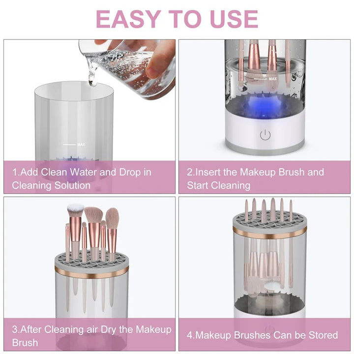 Electric Makeup Brush Cleaner &amp; Dryer – Automatic Spinning Brush Cleaner with Cleaner Mat for Quick, Efficient Cleaning