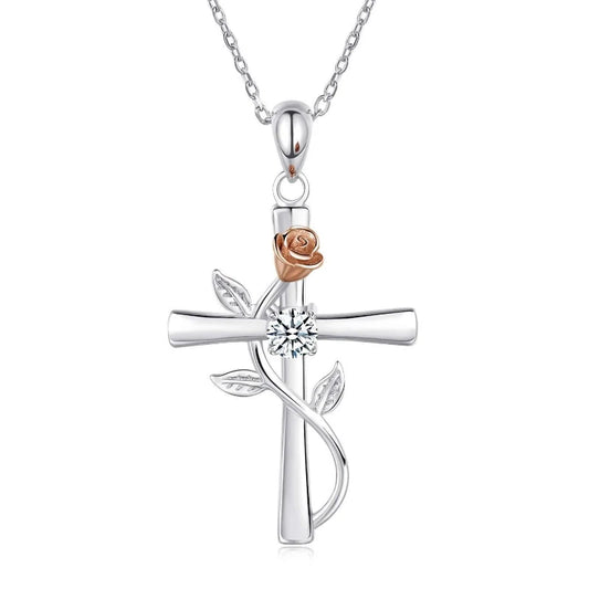 Bloom in Grace – Rose & Cross Pendant Necklace / Chosen & Loved Bridal Jewelry