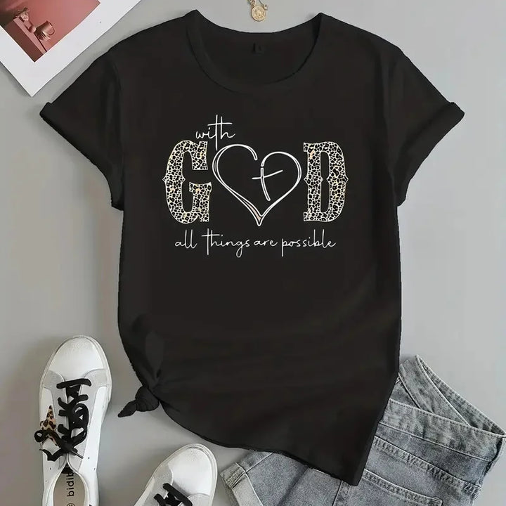 Faith In Style With God Print T-Shirt Casual Chic Wear