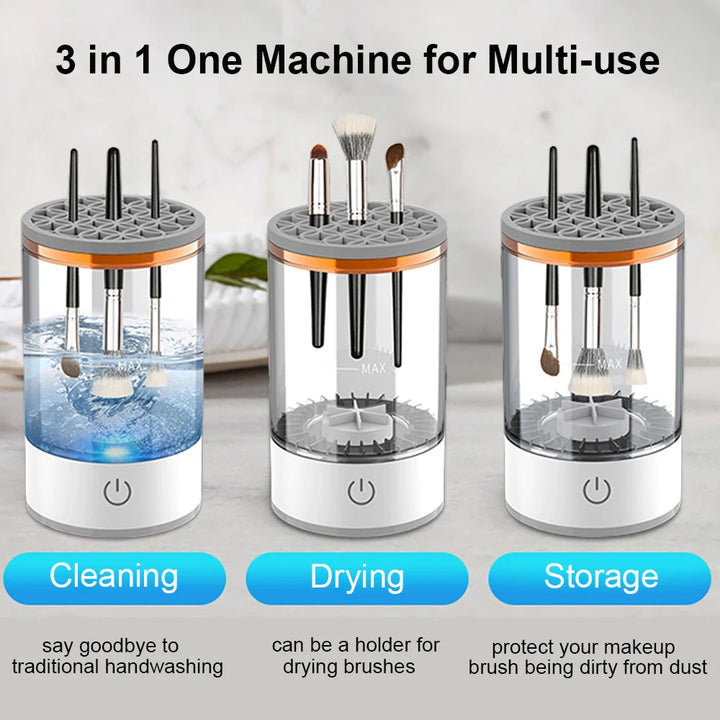 Portable USB Makeup Brush Cleaner with UV Sterilization – Automatic Rotary Cleaner for Quick &amp; Hygienic Brush Cleaning