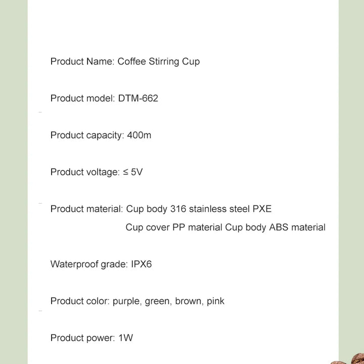 Mini Electric Coffee Self Mixing Mug Waterproof USB Rechargeable 380ML
