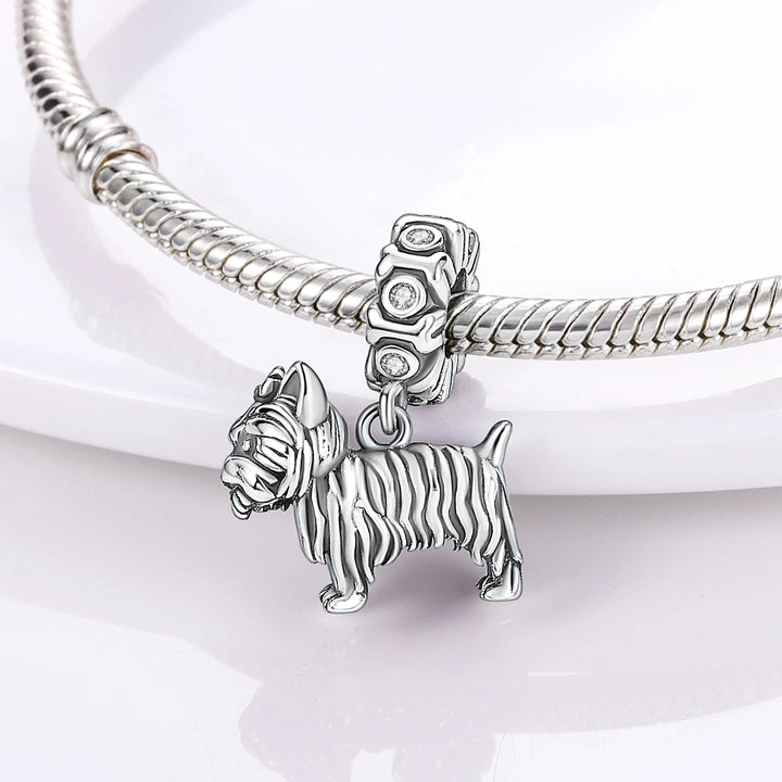 Dog Schnauzer French Bulldog Silver Plated Charm Beads